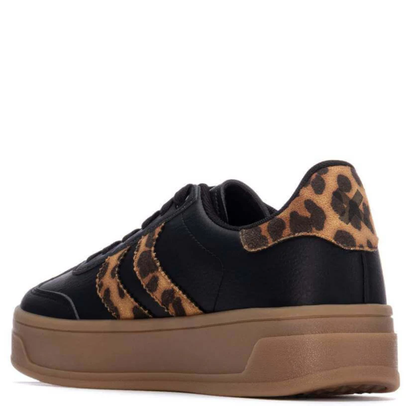 XTI Black Leather & Leopard Elevated Sole Sneakers - Image 2