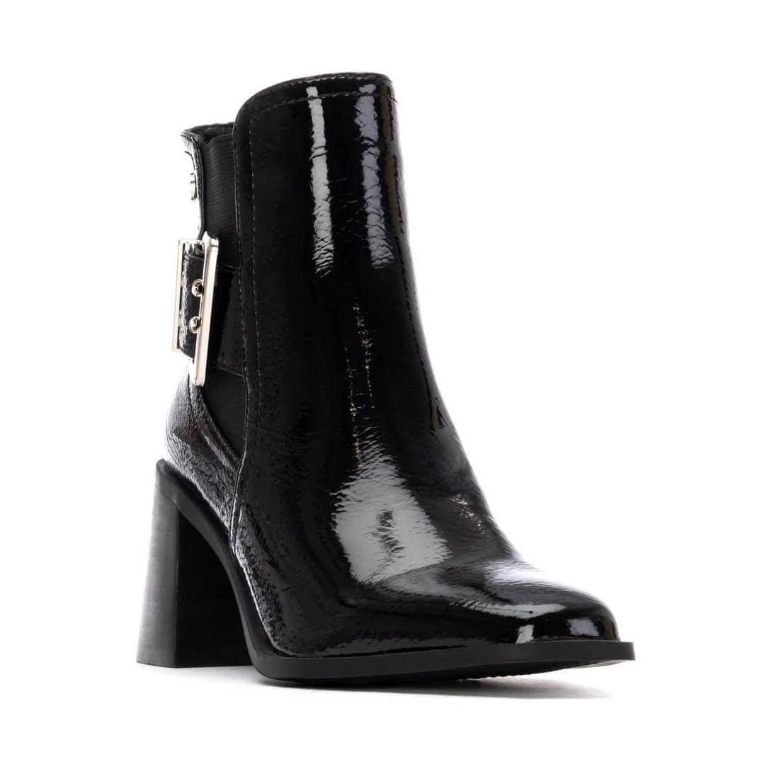 XTI Black Patent Block Heeled Almond Toe Boots - Image 3