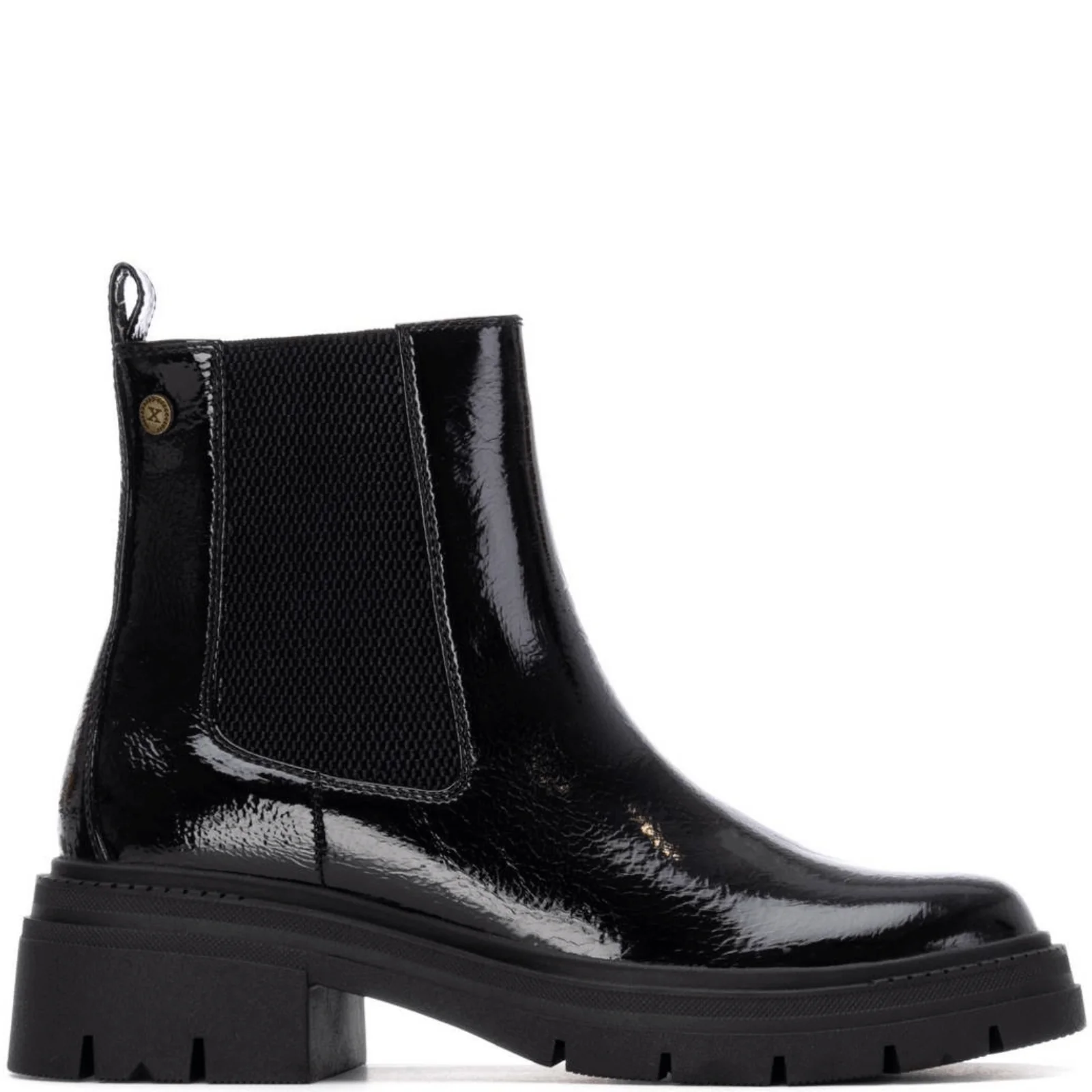 XTI Black Patent Chunky Flat Boots