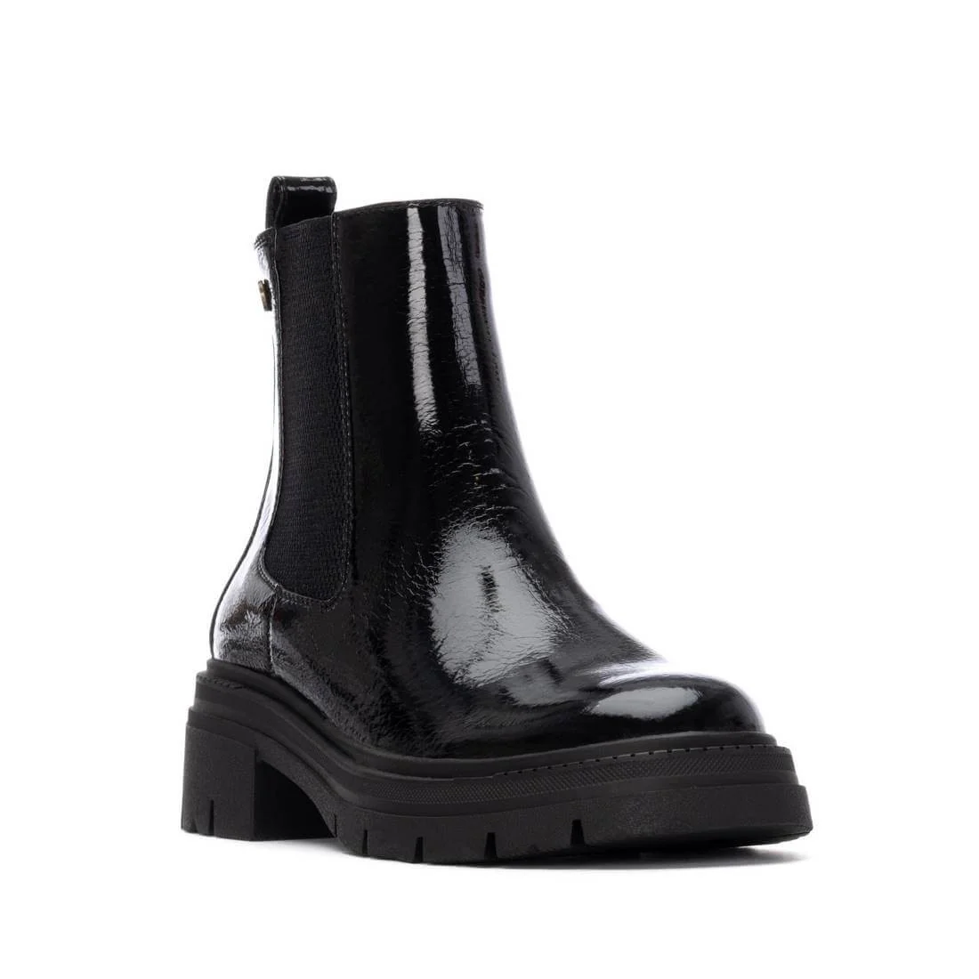 XTI Black Patent Chunky Flat Boots - Image 2
