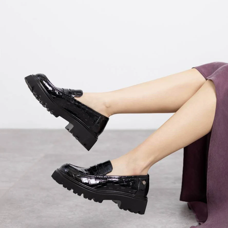 XTI Black Patent Croc Chunky Loafers - Image 5