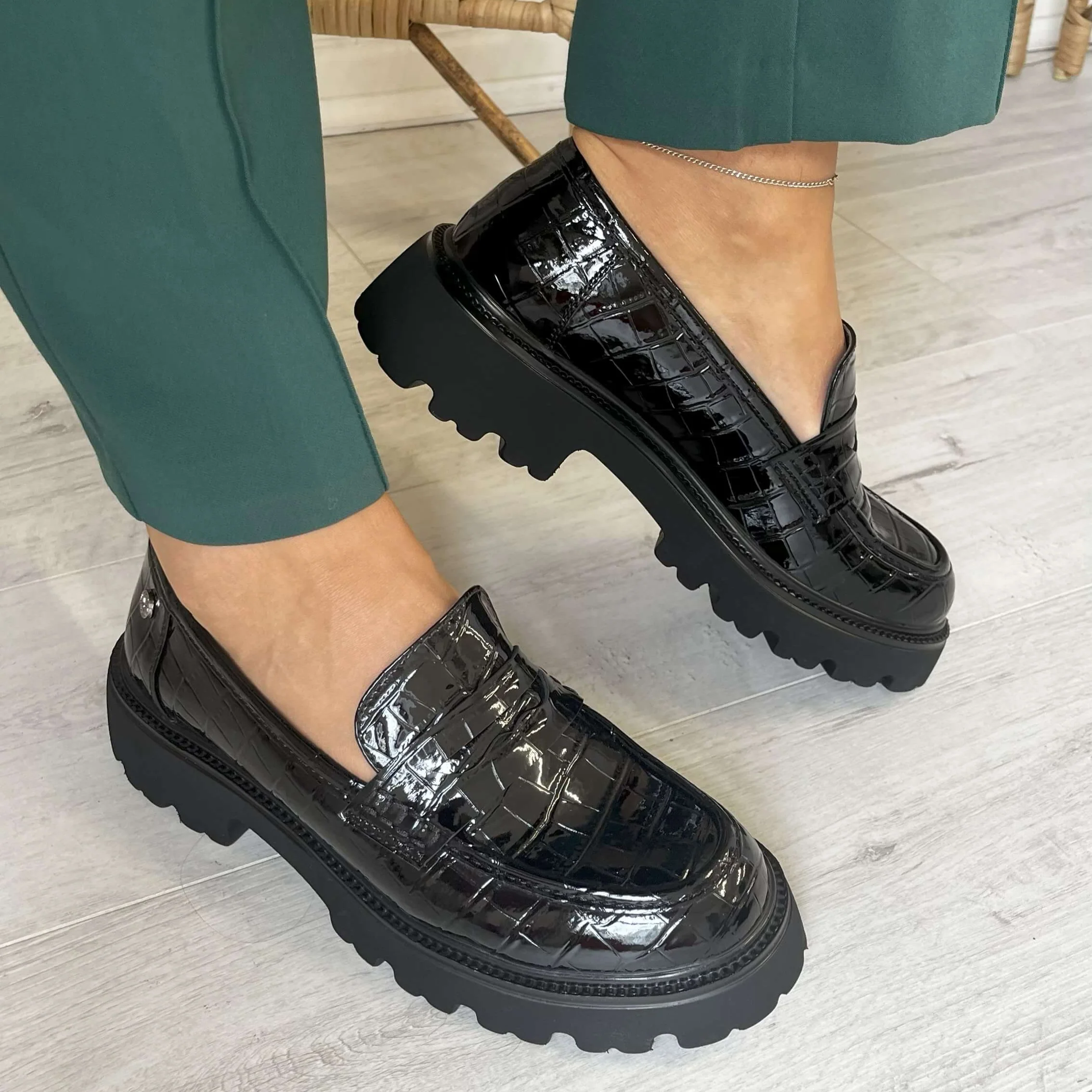 XTI Black Patent Croc Chunky Loafers - Image 6