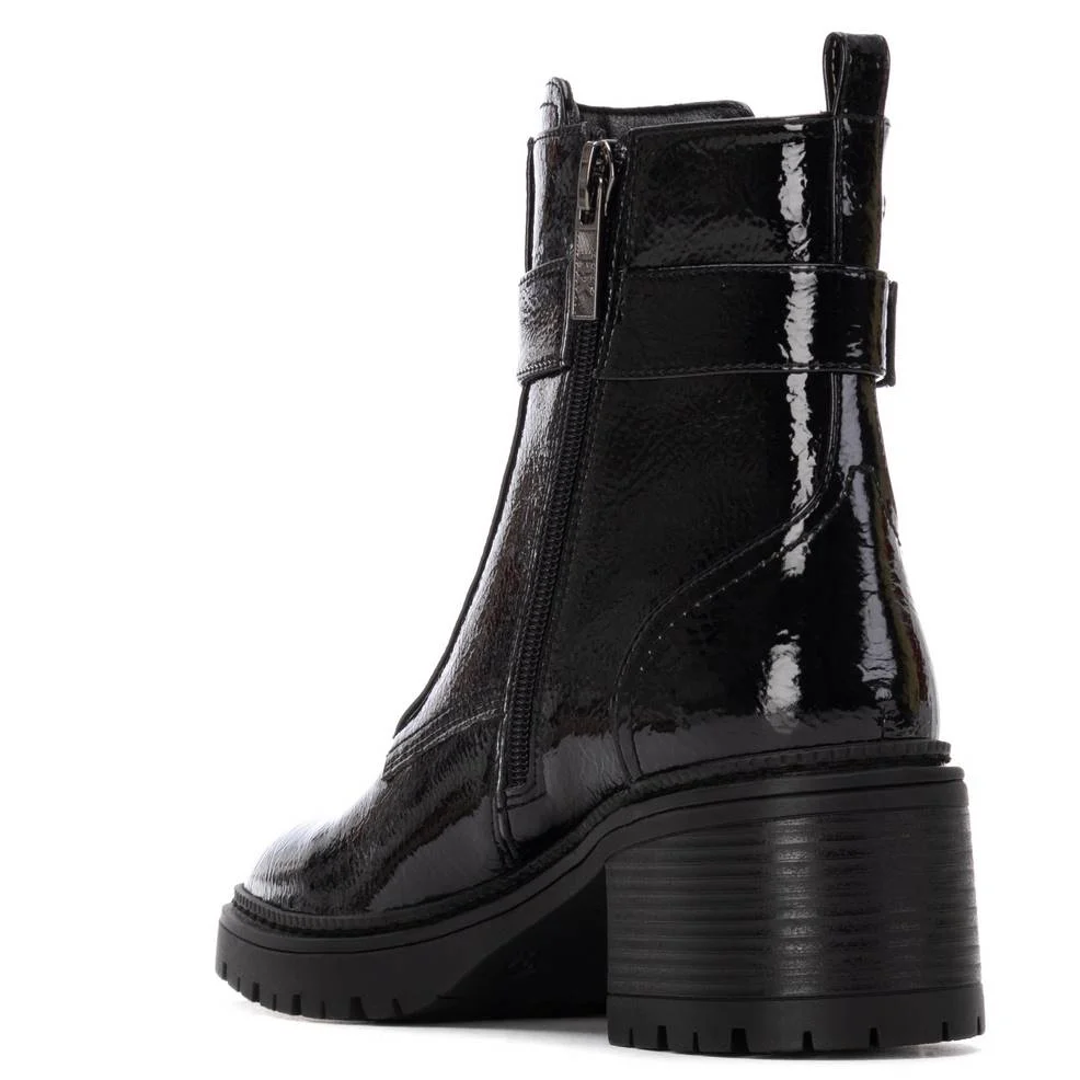 XTI Black Patent Front Zip Chunky Cleated Sole Boots - Image 4