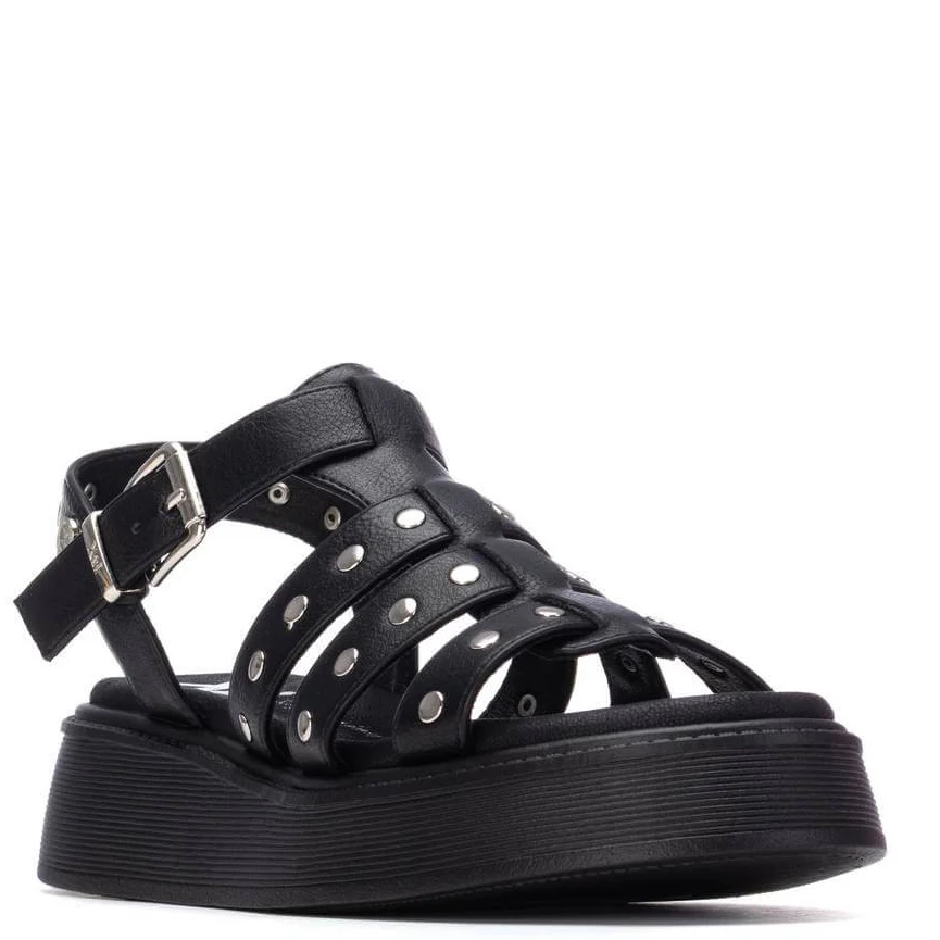 XTI Black Strappy Silver Studded Sandals - Image 2