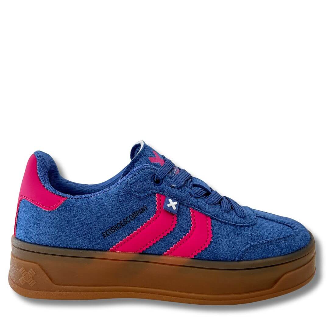 XTI Blue & Pink Suede Gum Sole Sneakers - Image 2