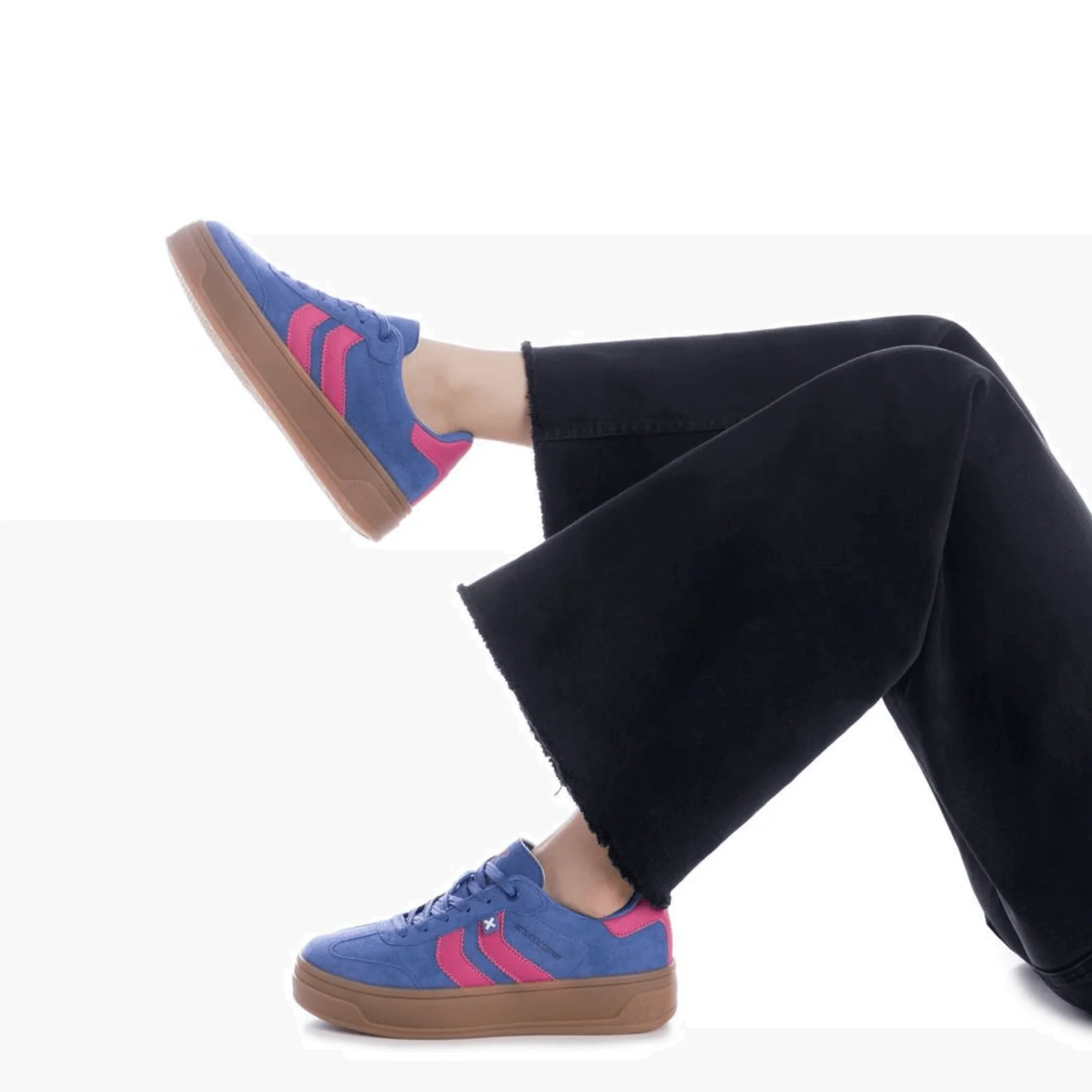 XTI Blue & Pink Suede Gum Sole Sneakers - Image 5