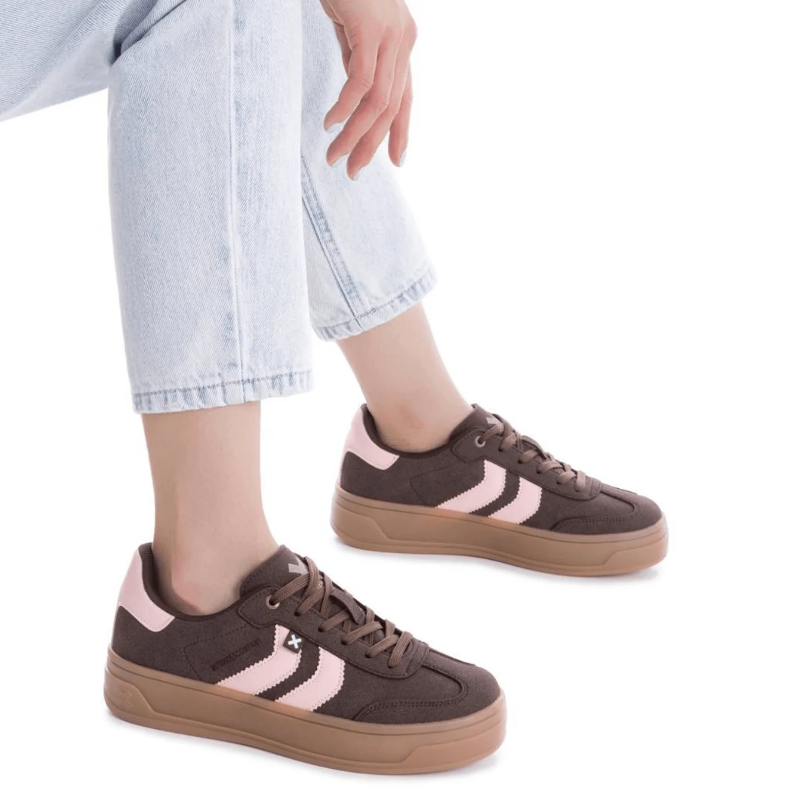 XTI Brown & Pink Suede Gum Sole Sneakers - Image 5