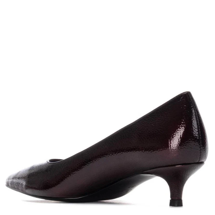 XTI Burgundy Patent Pointed Toe Kitten Heel Shoes - Image 3