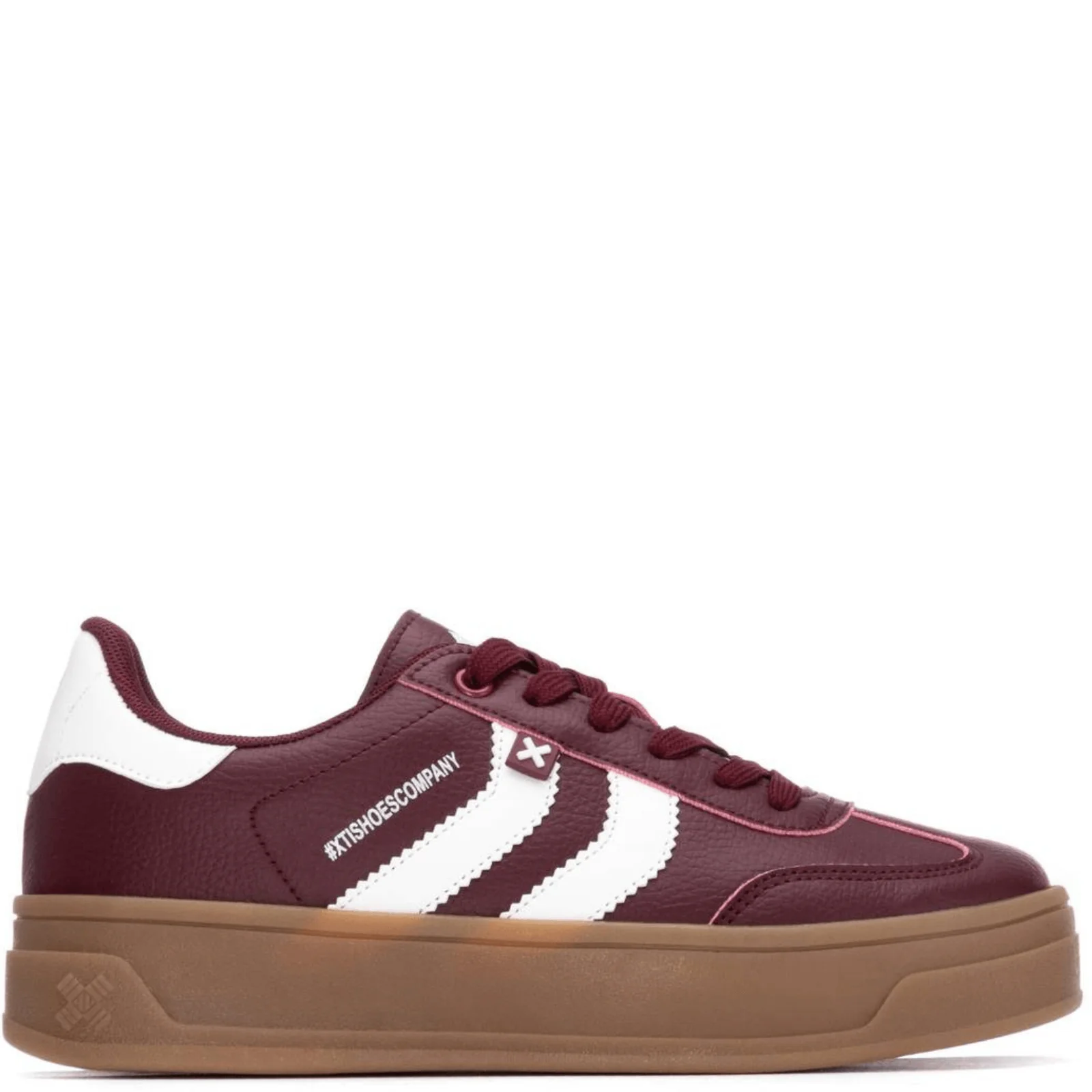 XTI Burgundy & White Leather Elevated Sole Sneakers