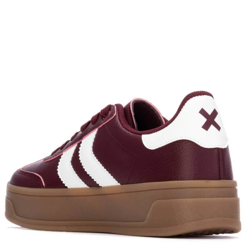 XTI Burgundy & White Leather Elevated Sole Sneakers - Image 2