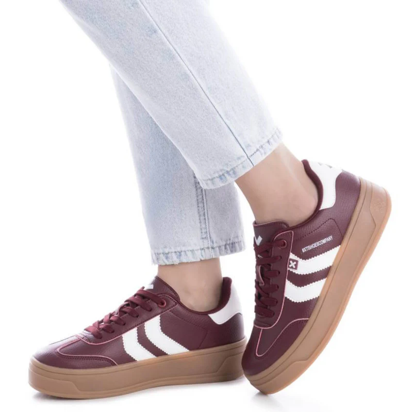 XTI Burgundy & White Leather Elevated Sole Sneakers - Image 3