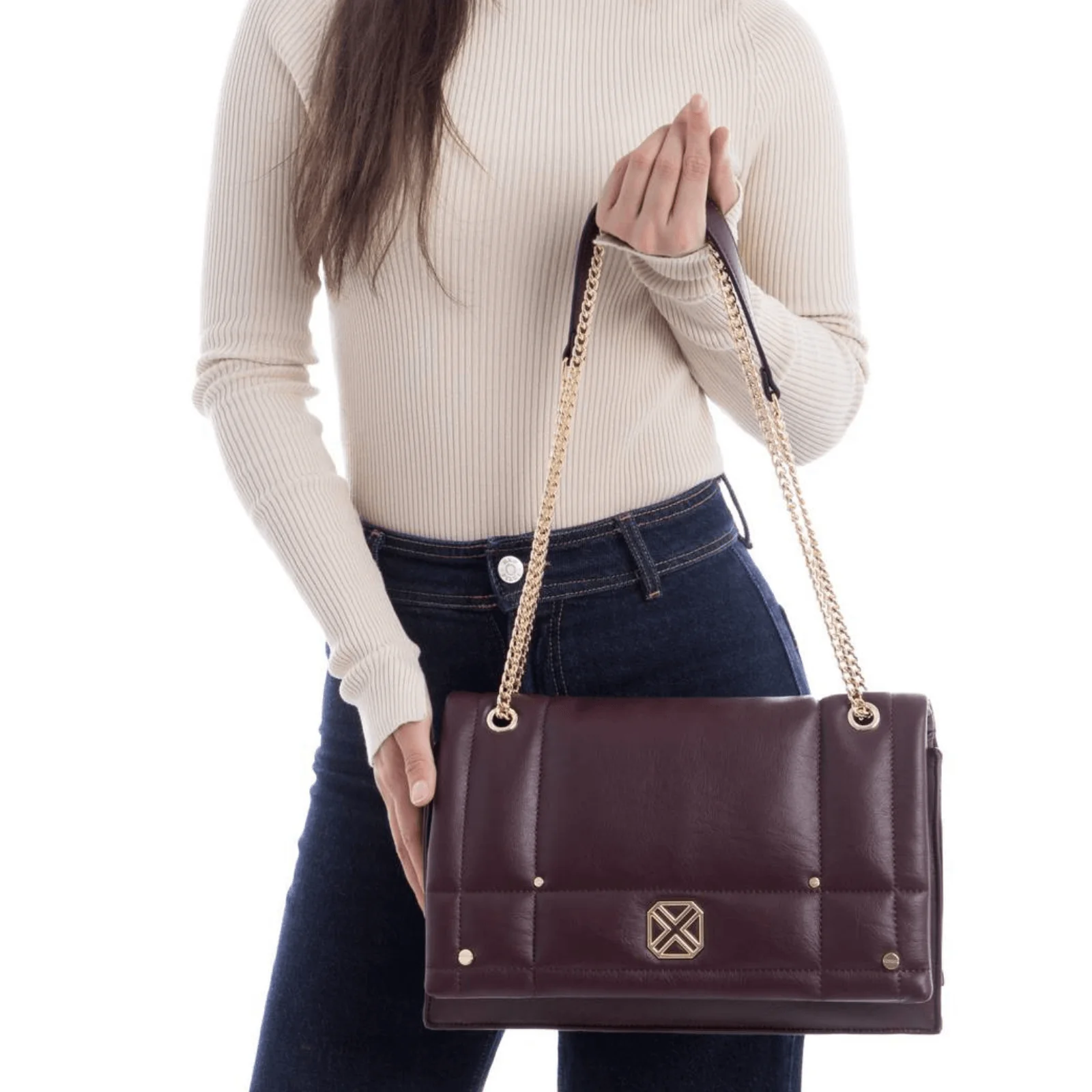 XTI Envelope Style Shoulder Bag - Burgundy - Image 2