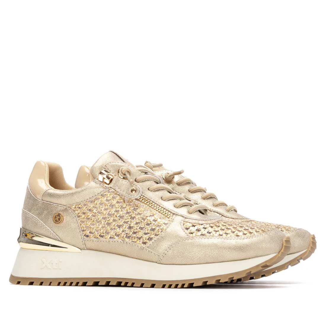 XTI Gold Woven Leather Sneakers - Image 4