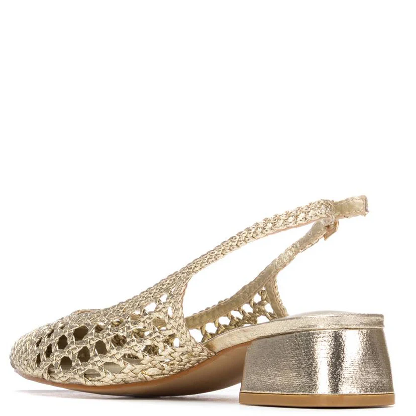 XTI Gold Woven Sling Back Block Heel Shoes - Image 2