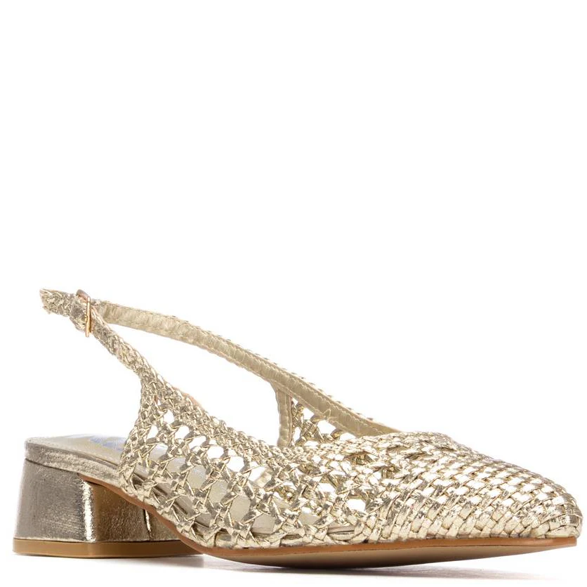 XTI Gold Woven Sling Back Block Heel Shoes - Image 3