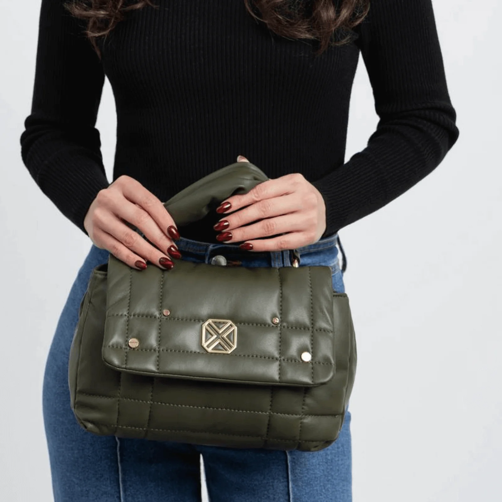 XTI Khaki Quilted Crossbody Bag - Image 2