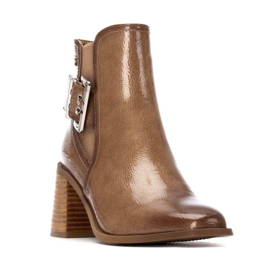 XTI Latte Patent Block Heeled Almond Toe Boots - Image 2