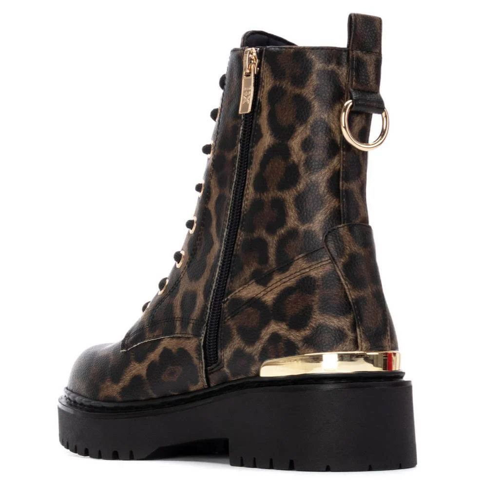 XTI Leopard Lace Up Chunky Ankle Boots - Image 3