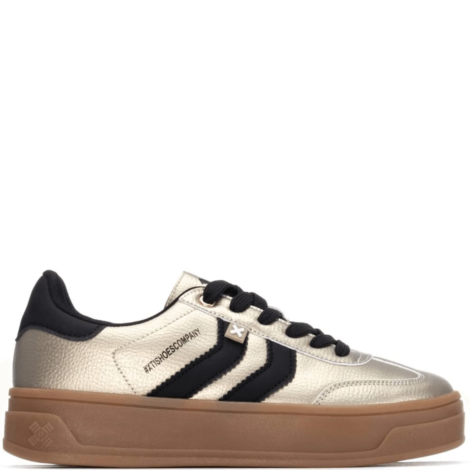 XTI Matt Gold & Black Leather Elevated Sole Sneakers