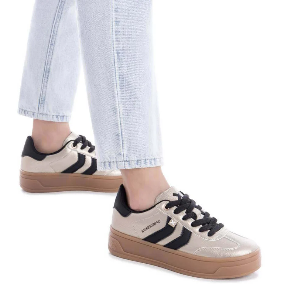 XTI Matt Gold & Black Leather Elevated Sole Sneakers - Image 2