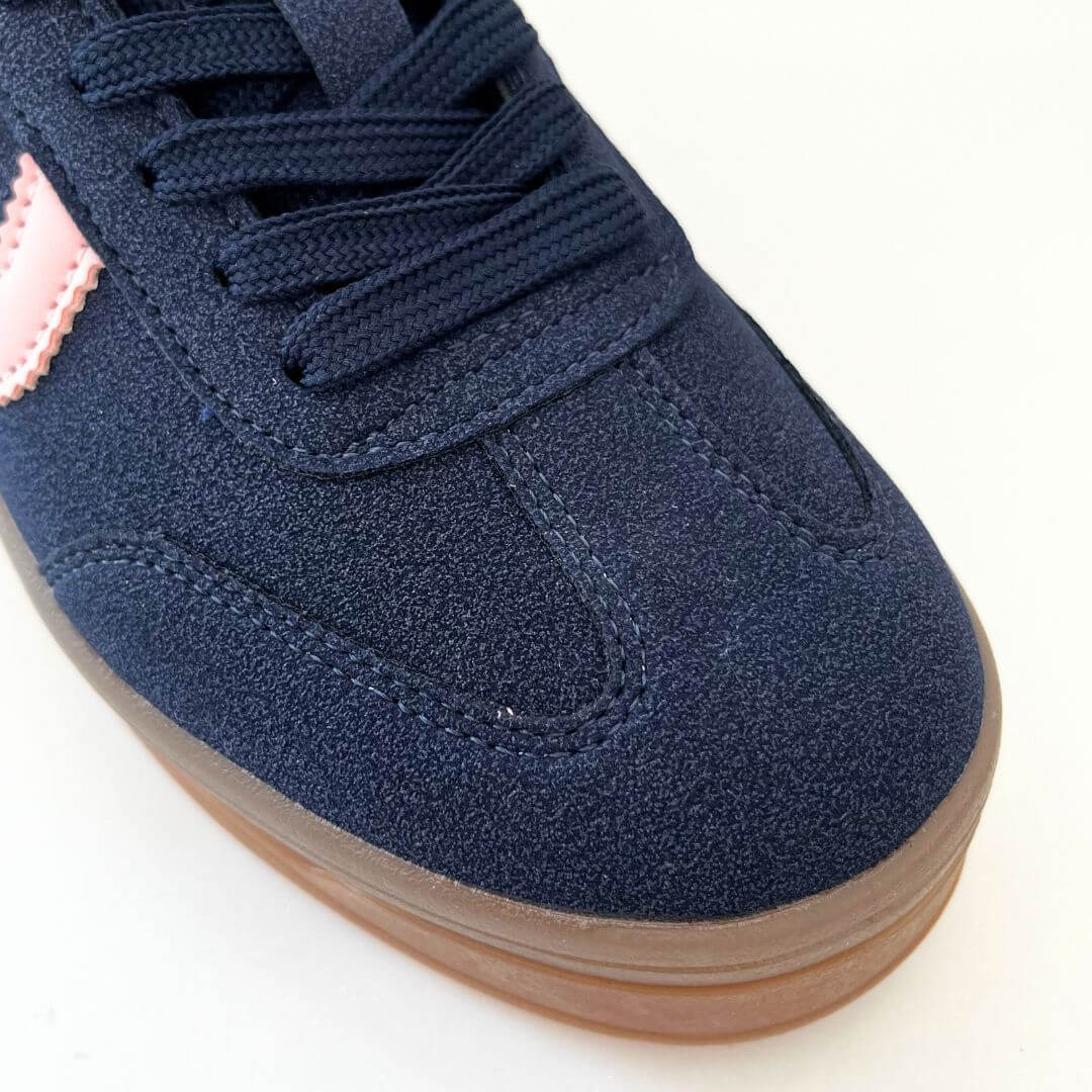 XTI Navy & Pink Suede Gum Sole Sneakers - Image 4