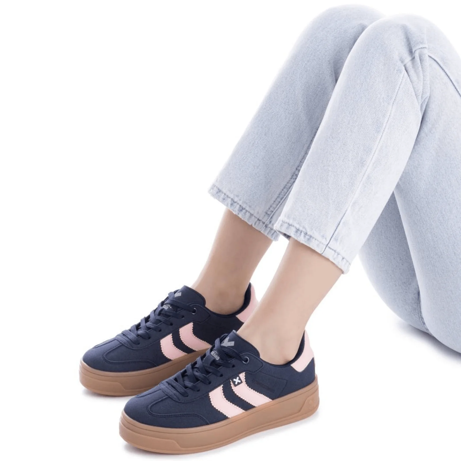 XTI Navy & Pink Suede Gum Sole Sneakers - Image 5