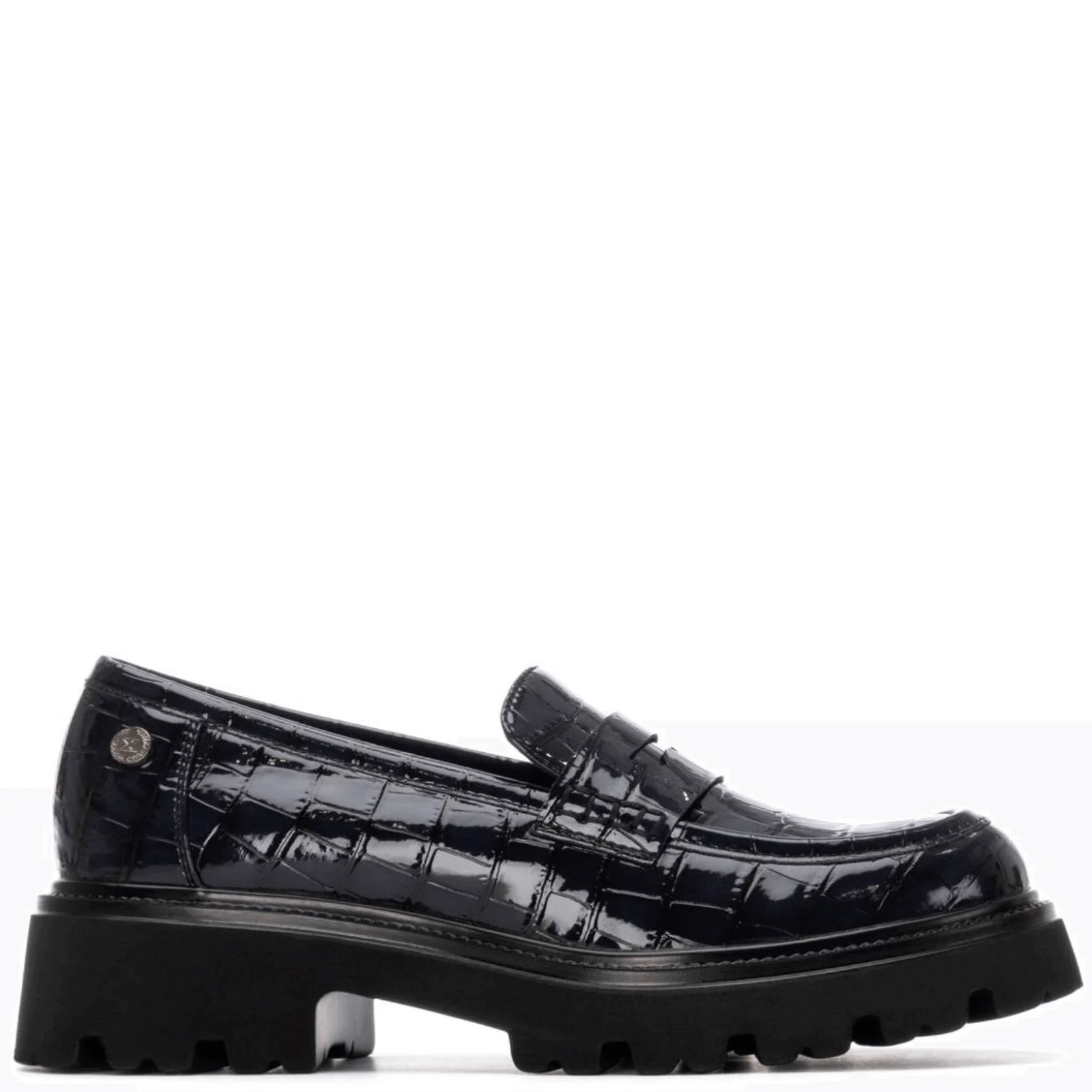 XTI Navy Patent Croc Chunky Loafers