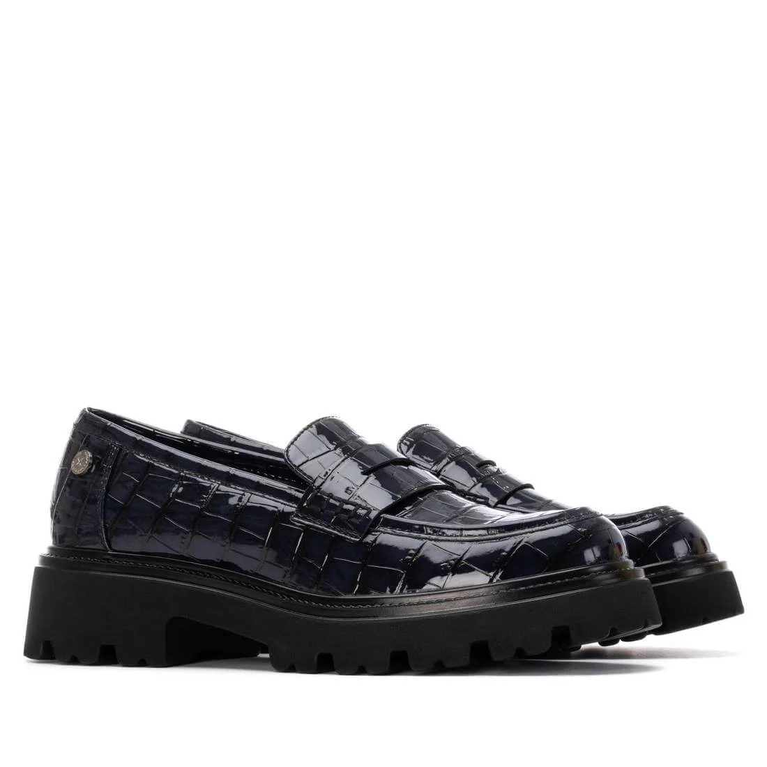 XTI Navy Patent Croc Chunky Loafers - Image 2