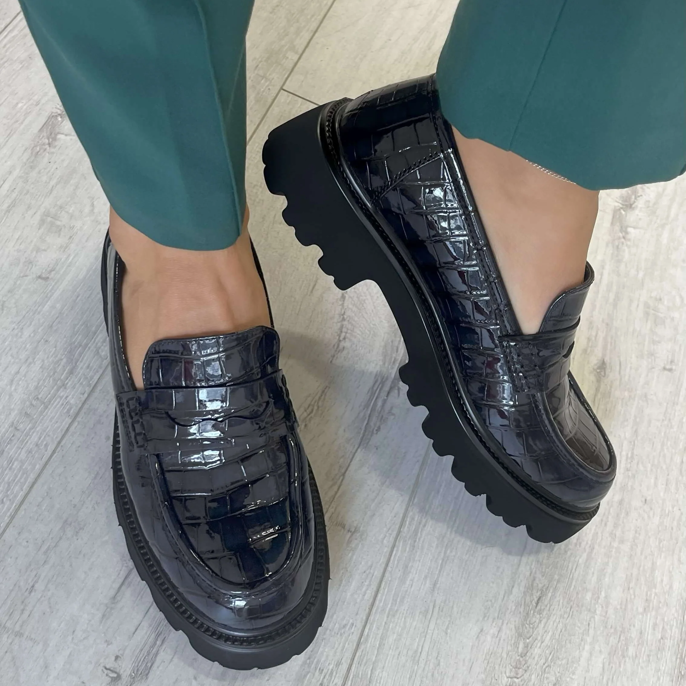 XTI Navy Patent Croc Chunky Loafers - Image 5