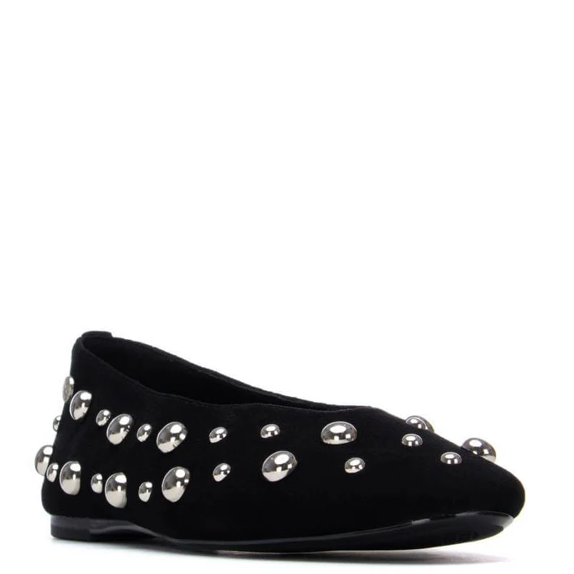 XTI Silver Studded Black Slip On Pumps - Image 2