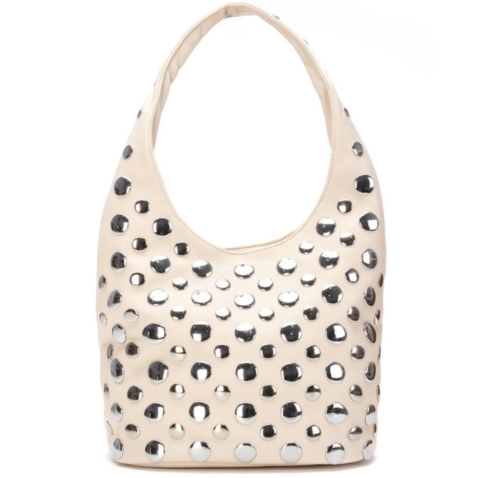 XTI Silver Studded Cream Shoulder Bag
