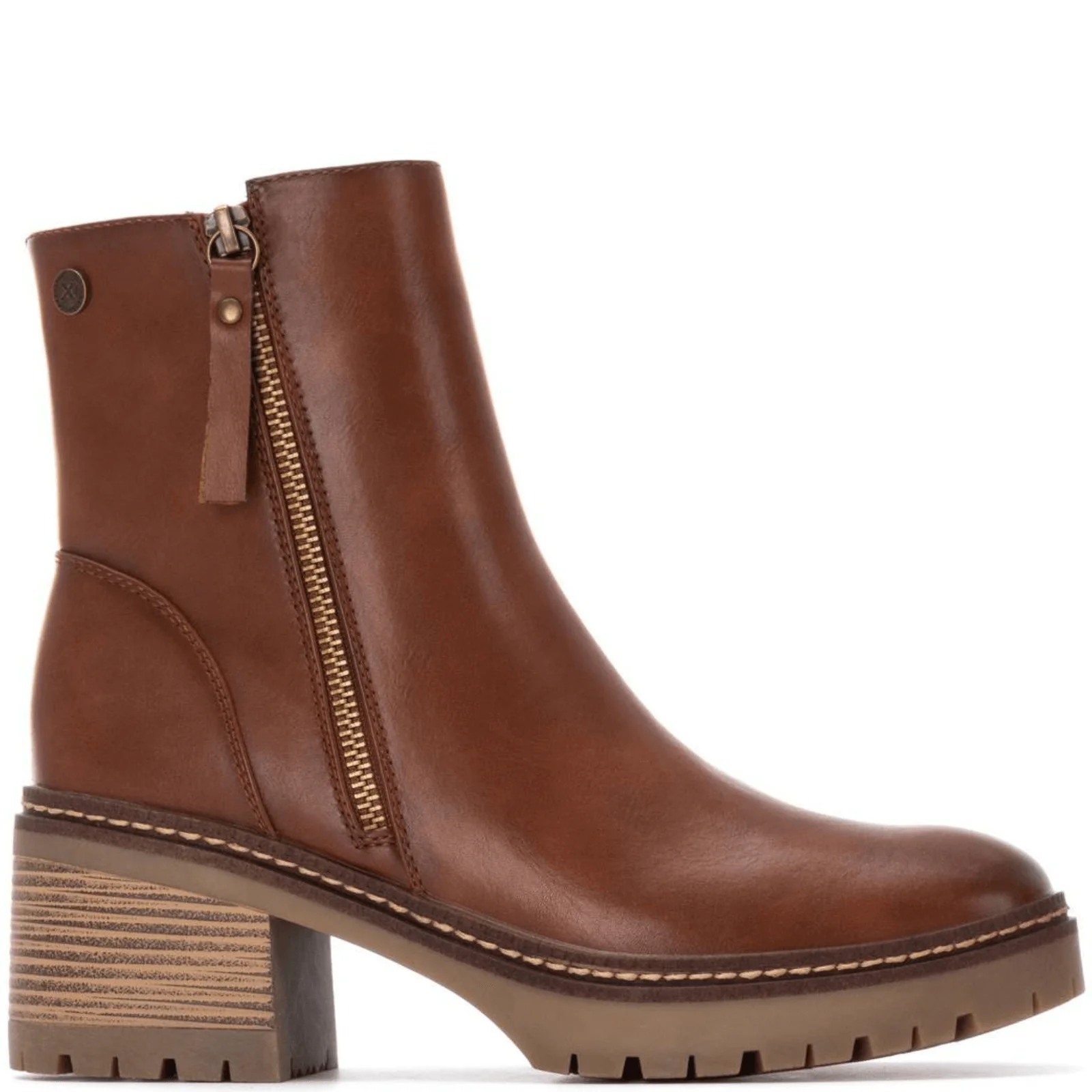 XTI Tan Chunky Mid Height Block Heel Boots