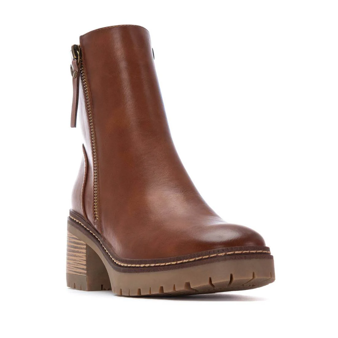 XTI Tan Chunky Mid Height Block Heel Boots - Image 3