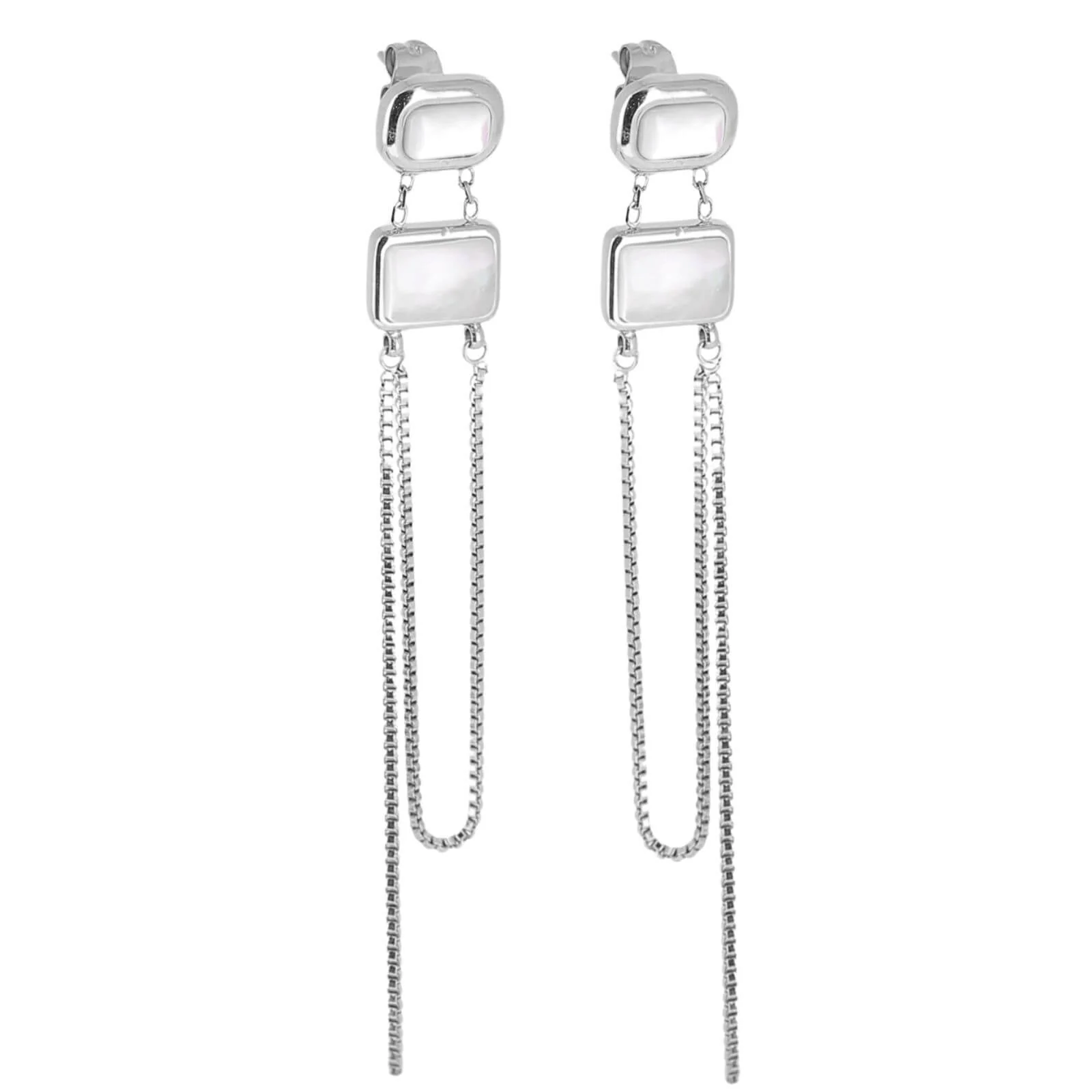 ZAG Double Chain Drop Silver Earrings