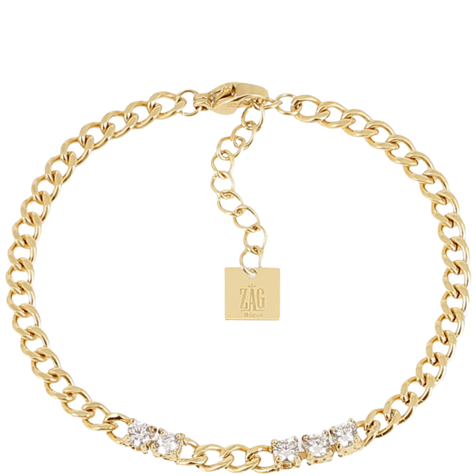 ZAG Gold Clear Crystal Curb Chain Bracelet