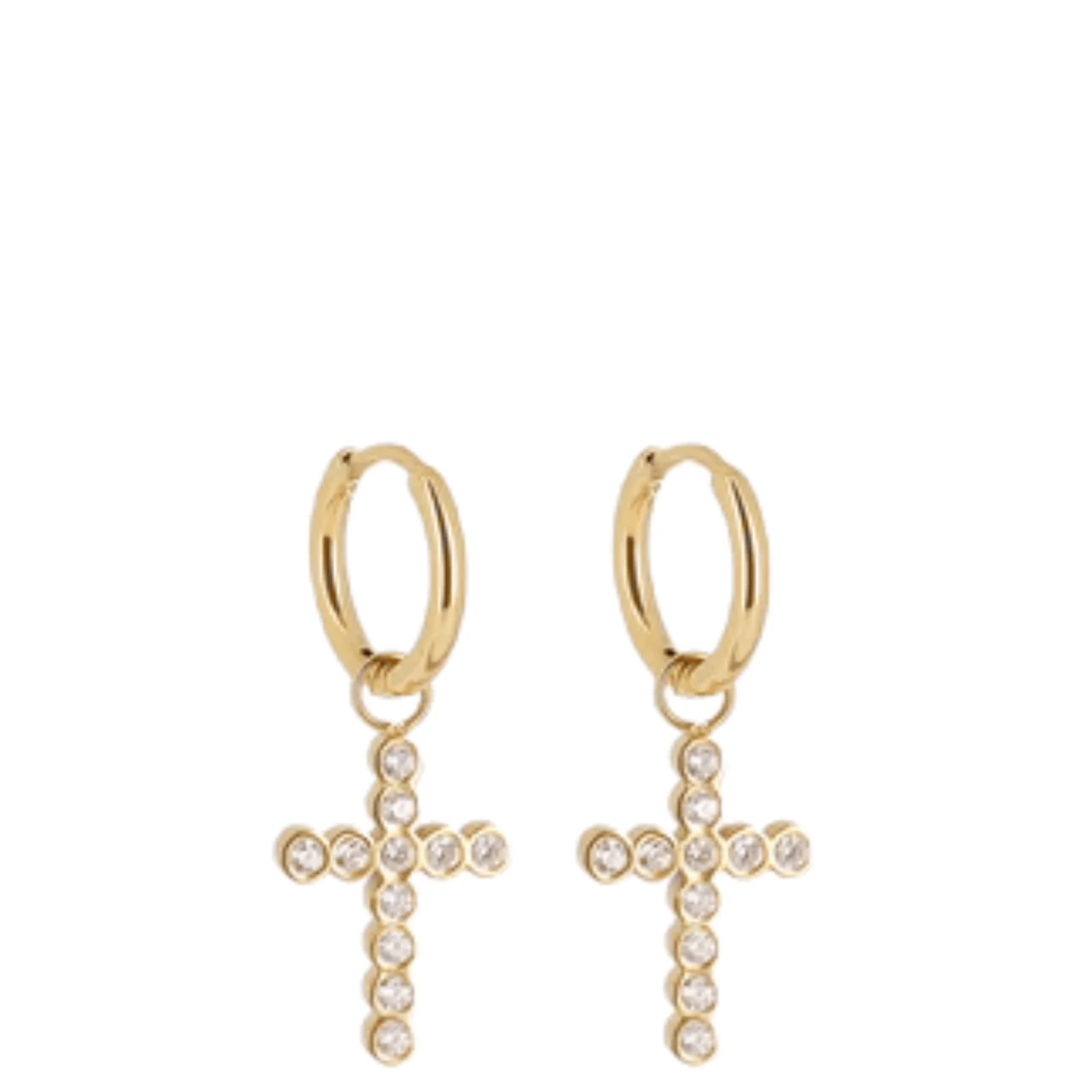 ZAG Gold Crystal Cross Charm Hoop Earrings