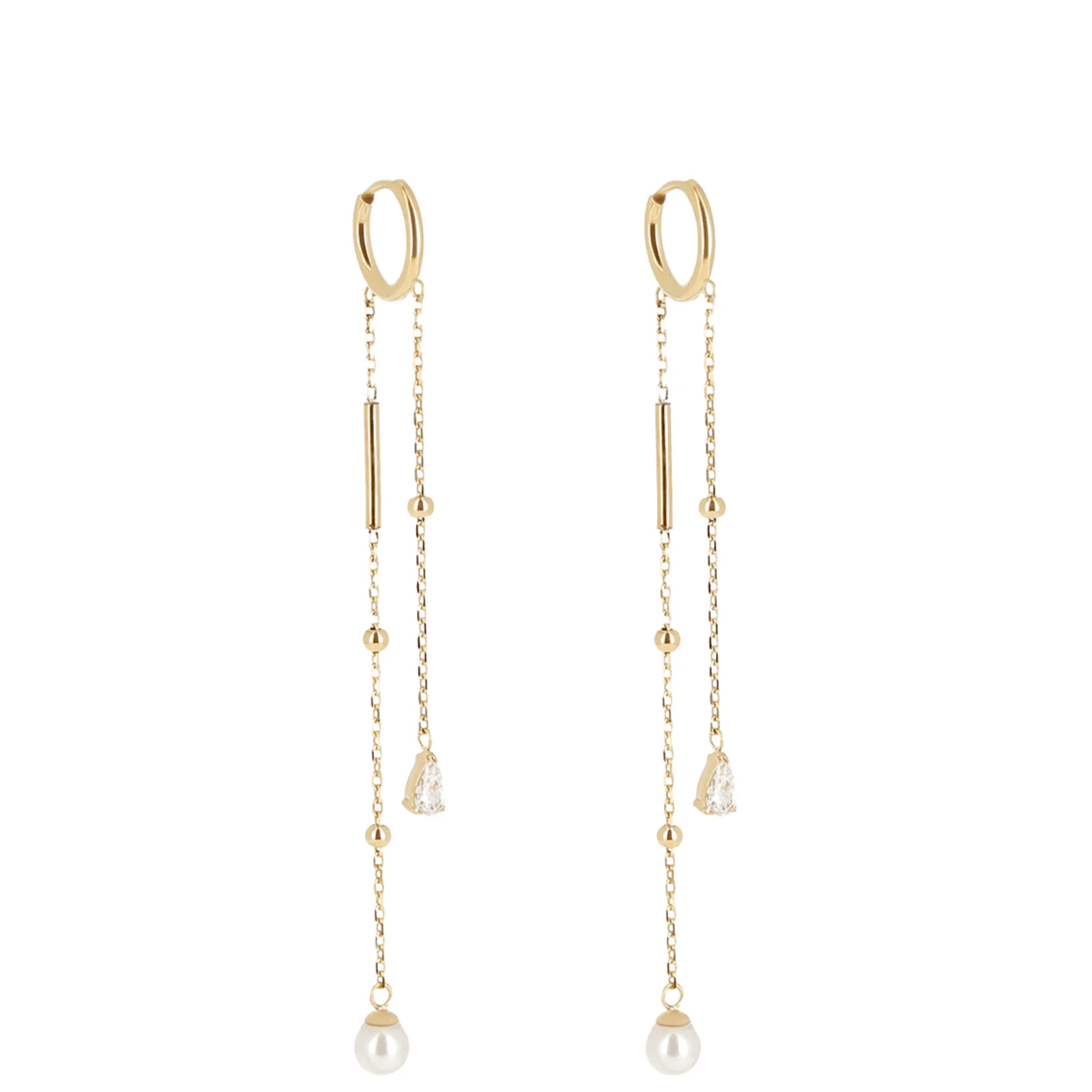 ZAG Gold & Crystal Long Drop Earrings