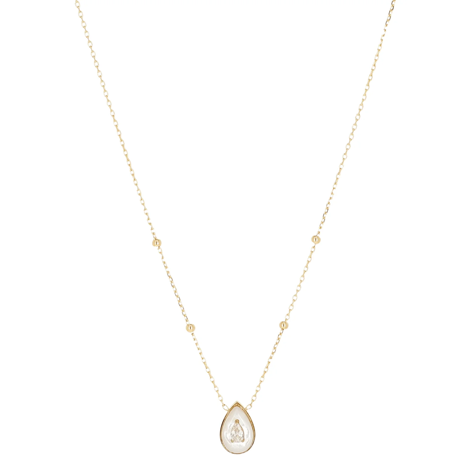 ZAG Gold Crystal MOP Pear Pendant Necklace