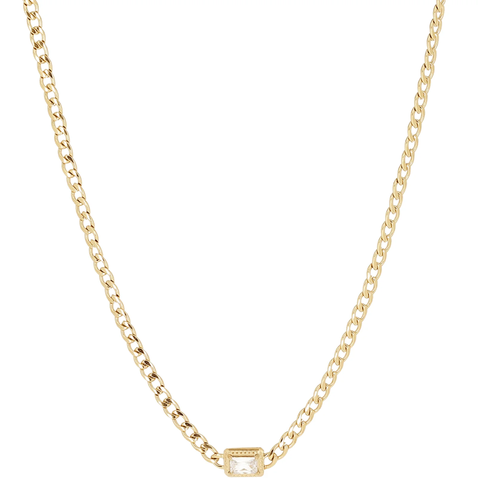 ZAG Gold Curb Chain Rectangle Pendant Necklace