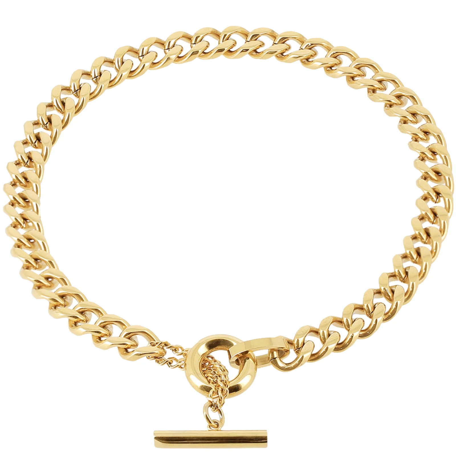 ZAG Gold Large Curb Chain TBar Necklace