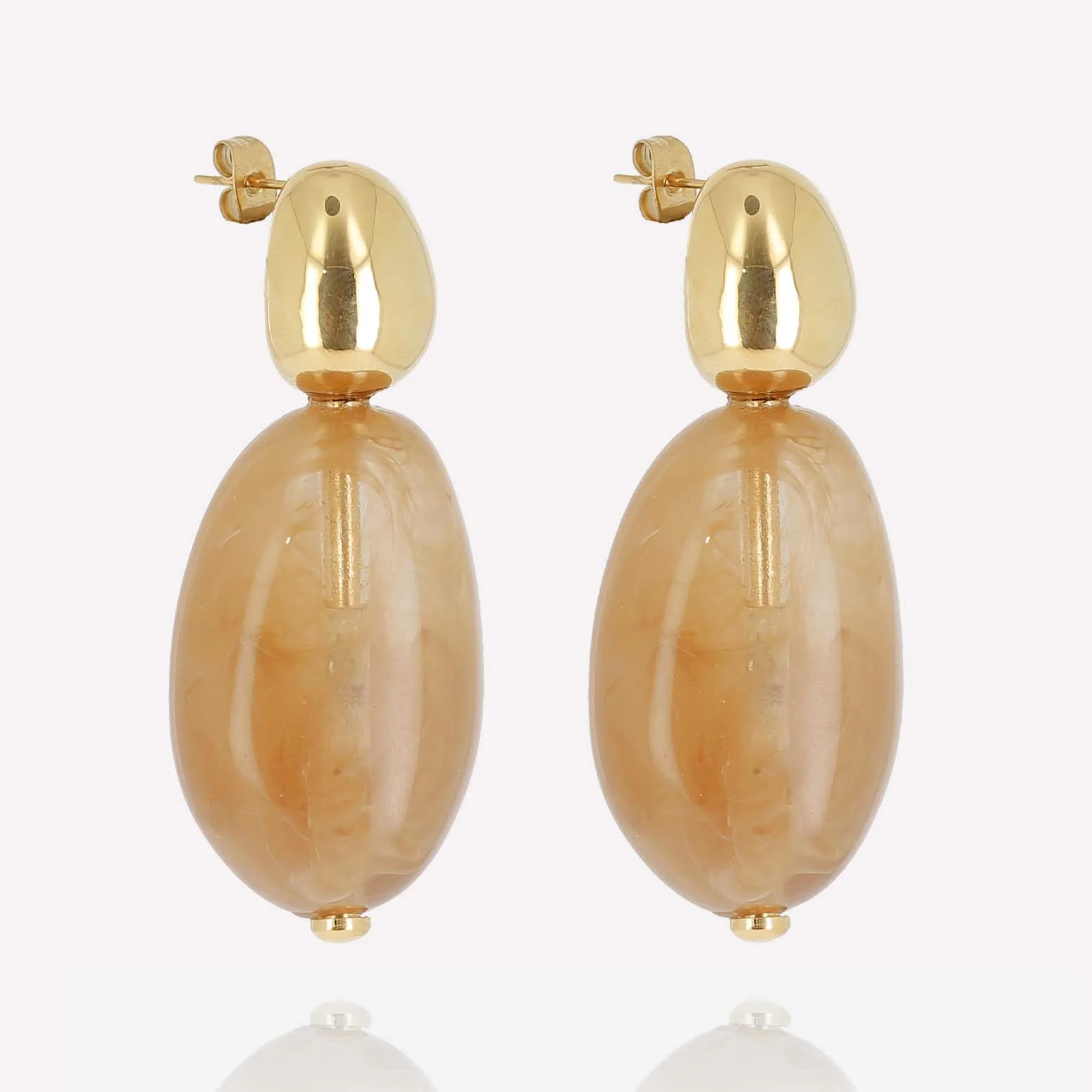 ZAG Gold Large Double Bead Drop Earrings - Taupe