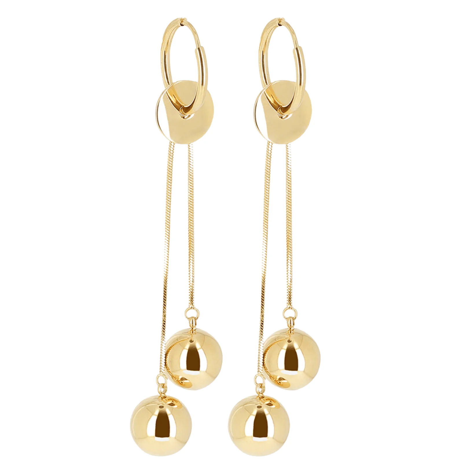ZAG Gold Long Sphere Drop Stud Earrings