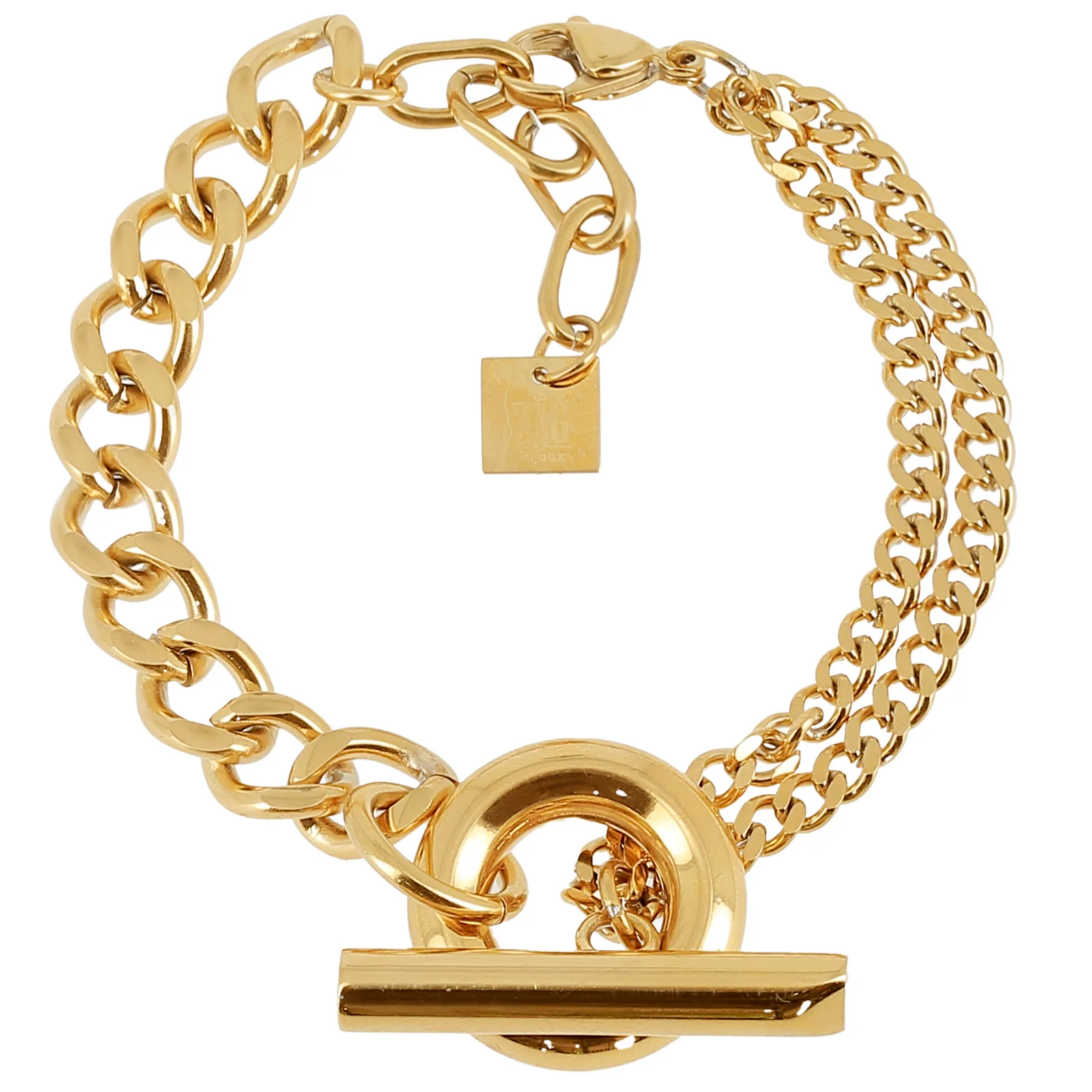 ZAG Gold Multi Curb Link TBar Bracelet
