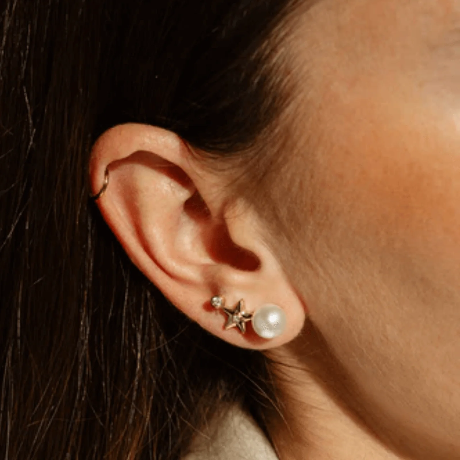 ZAG Gold Pearl, Star & Crystal Stud Earrings - Image 2