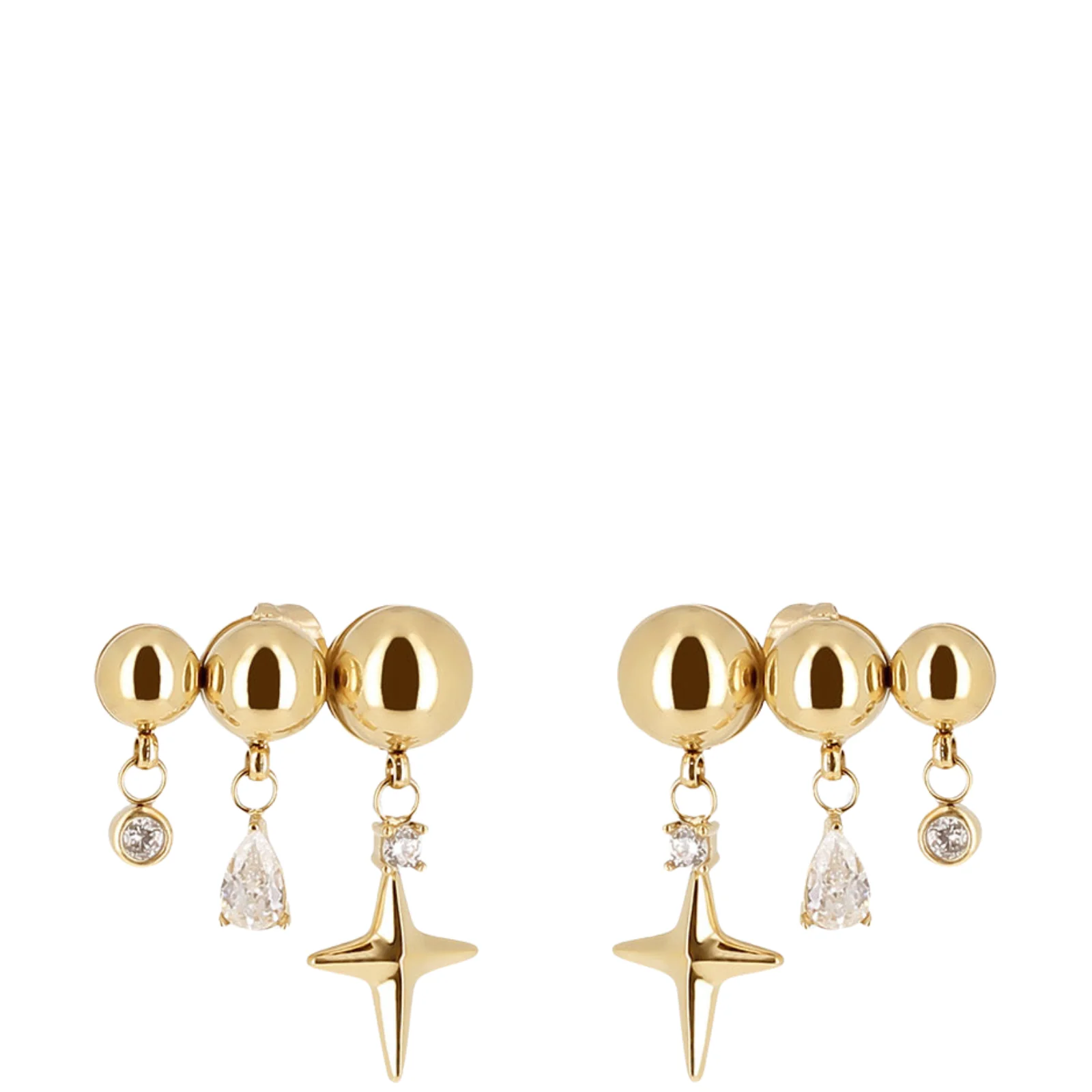 ZAG Gold Triple Dome Stud Earrings
