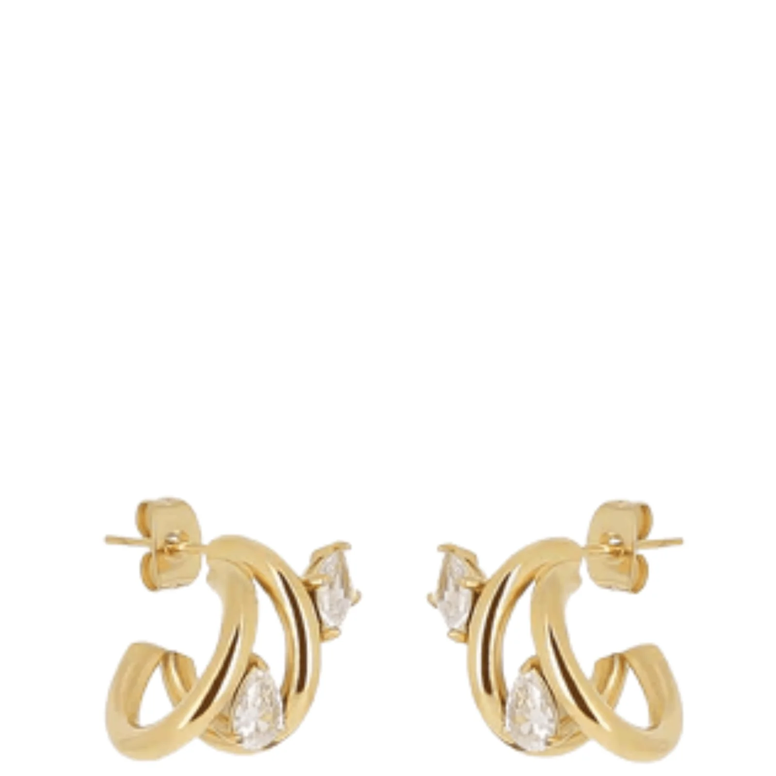 ZAG Gold Triple Hoop Crystal Earrings