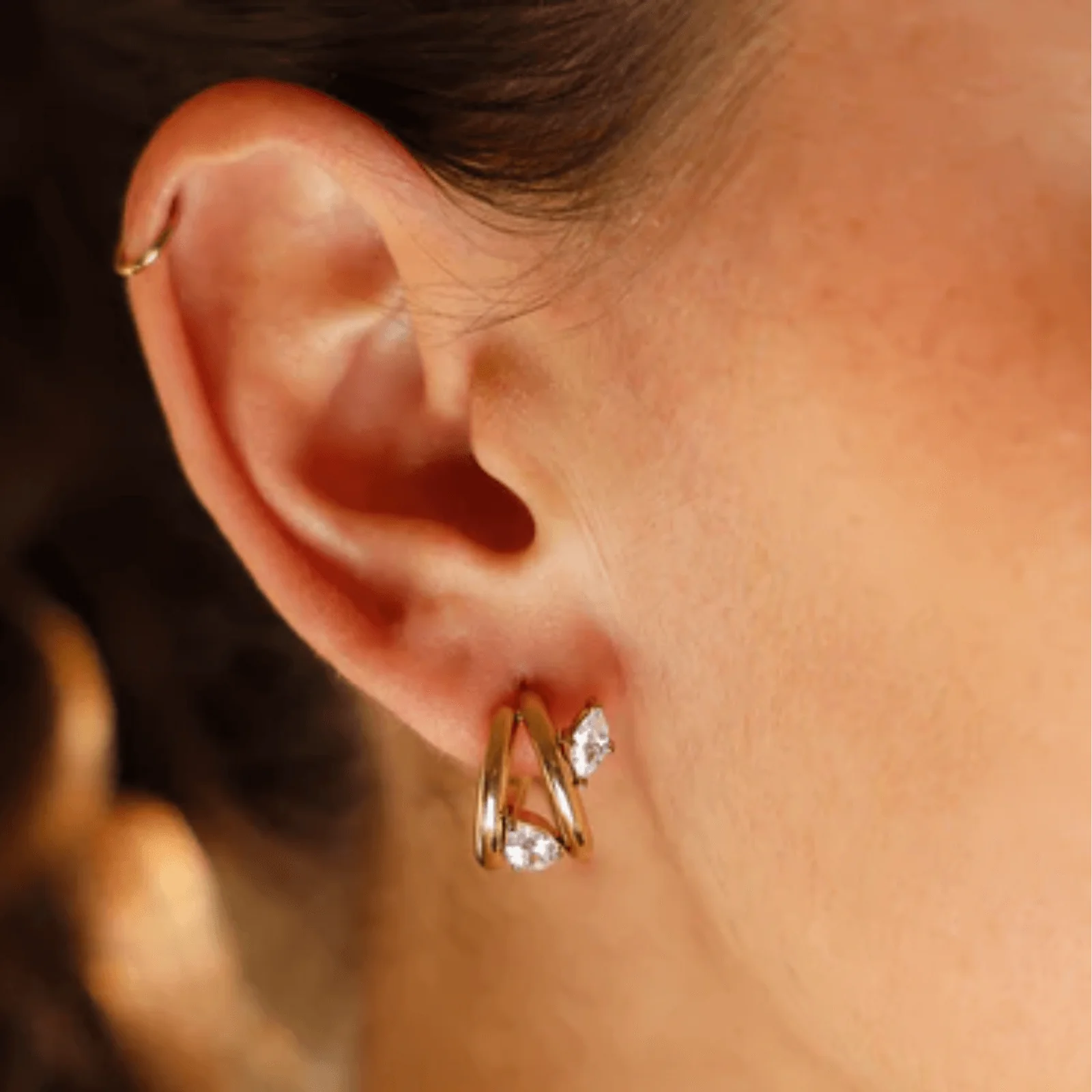 ZAG Gold Triple Hoop Crystal Earrings - Image 2