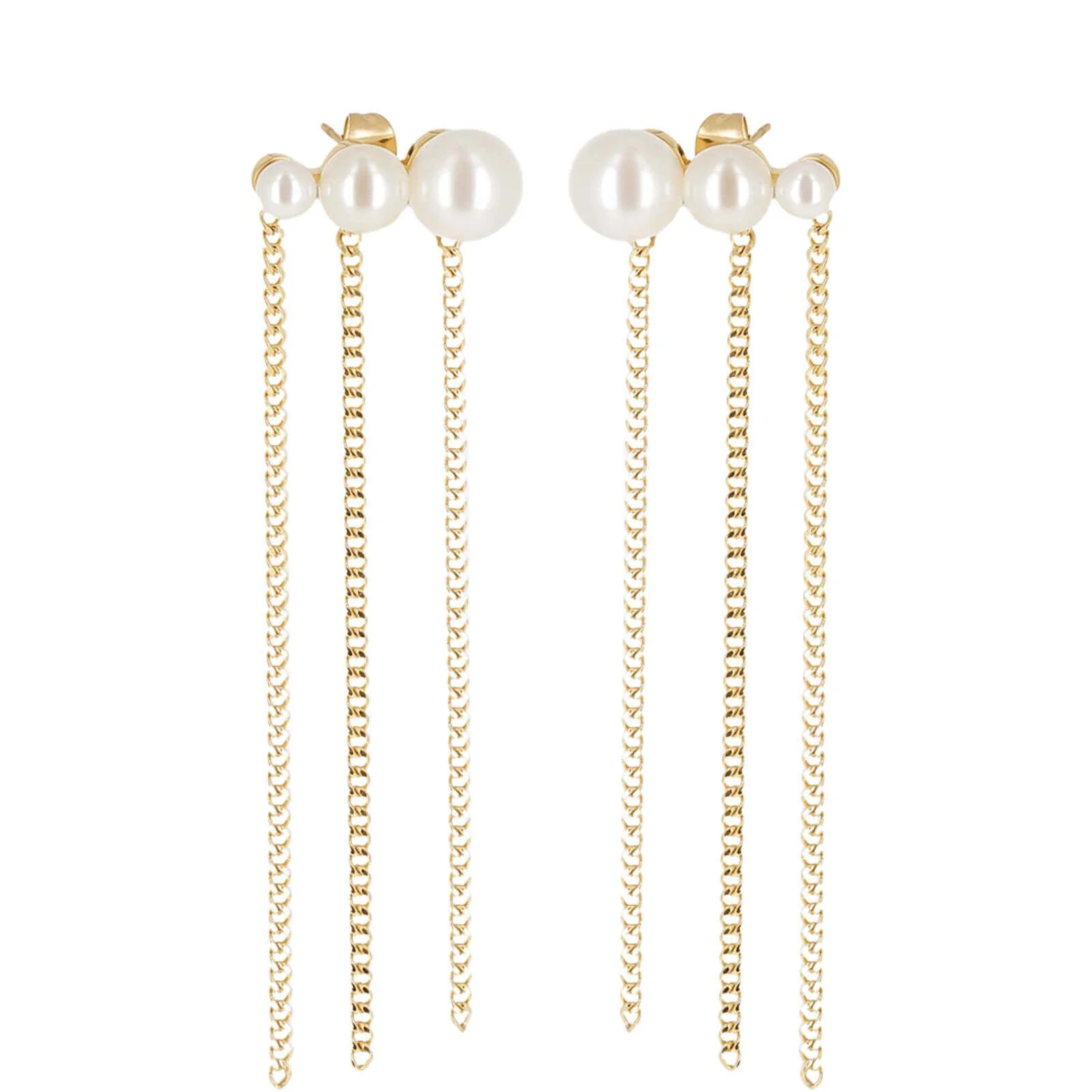 ZAG Gold Triple Pearl Chain Stud Earrings