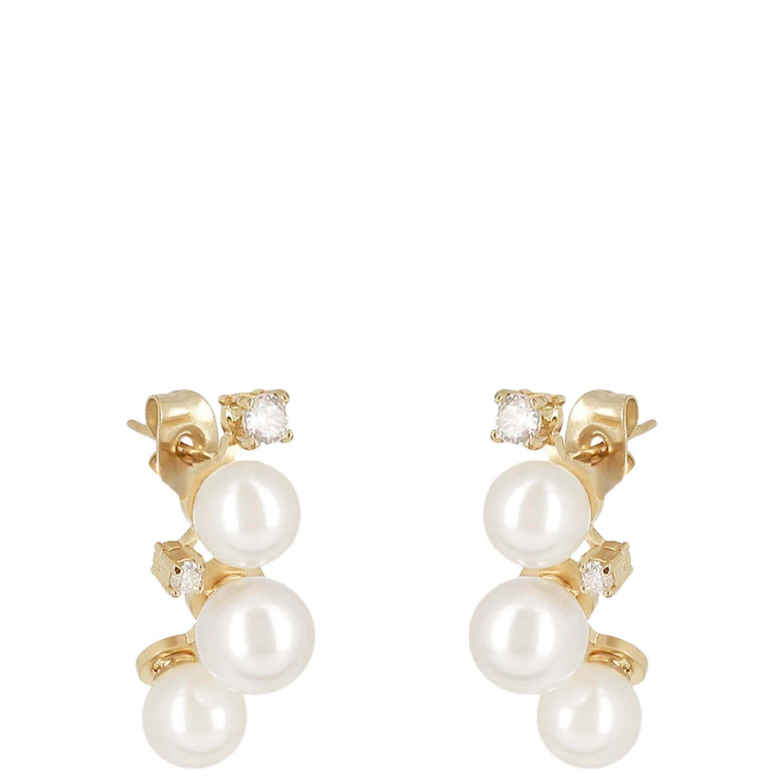 ZAG Gold Triple Pearl Stud Earrings