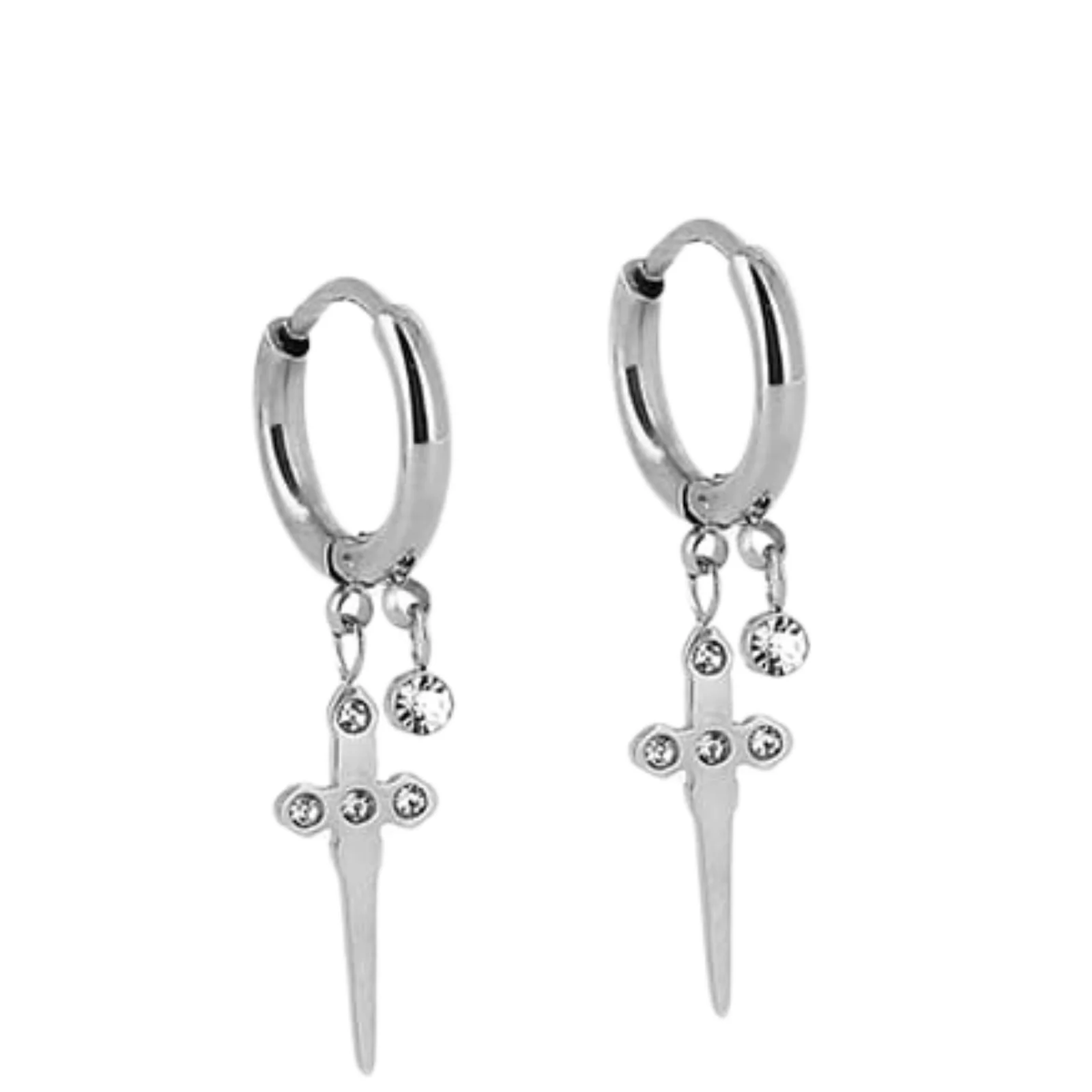 ZAG Silver Cross Charm Small Hoop Earrings